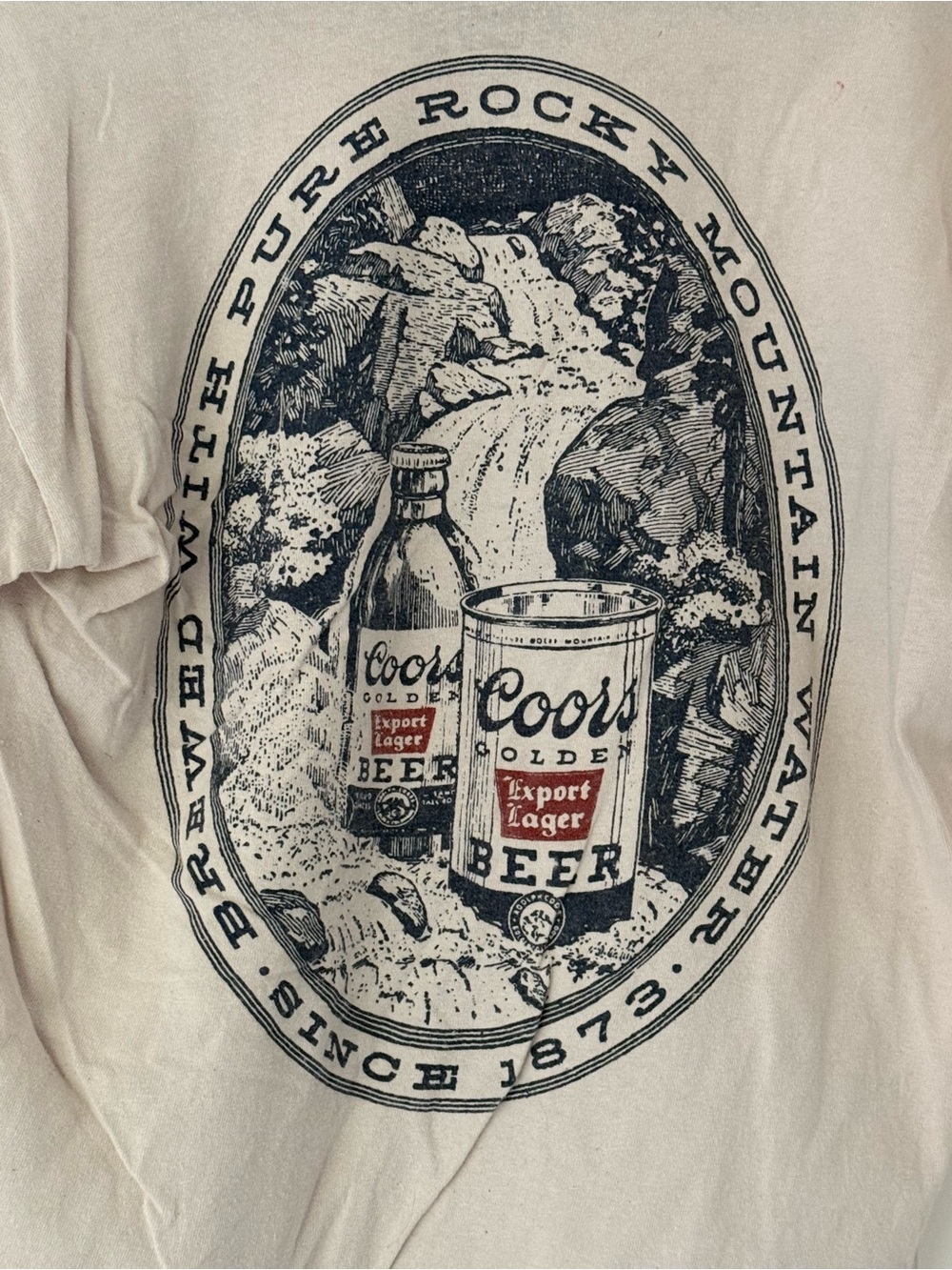 Coors Beer Graphic Tee - Cream with Black & Red Print